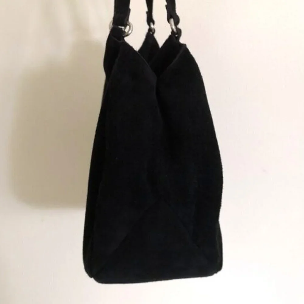 Adrienne Vittadini Boho Embroidered Sued Leather Hobo Bag Black Grey